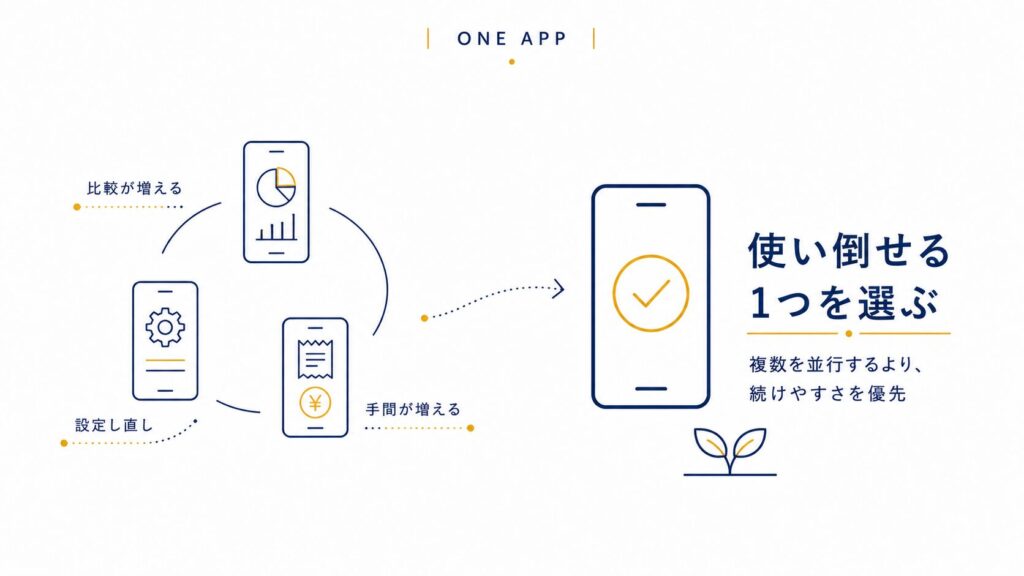 家計簿アプリは1つに絞って使い倒すことを勧める図解